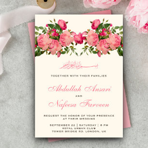 Invitation Mariage islamique musulman Roses roses romantiques