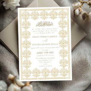 Invitation Mariage Islamique Orné Romantique Vintage Or