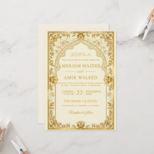 Invitation Mariage islamique royal arch crème or floral dente