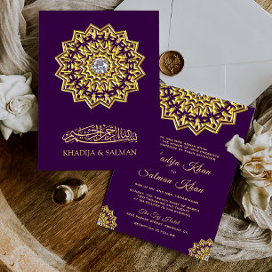 Invitation Mariage islamique traditionnel Purple Gold Motif