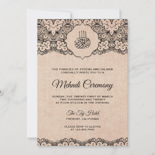 Invitation Mariage islamique vintage en dentelle noire sur to