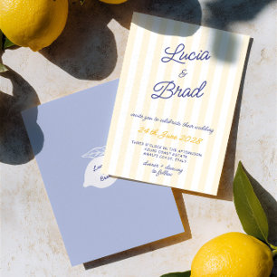 Invitation Mariage Italien Citron Rayé Jaune et Bleu
