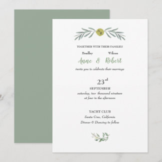 Invitation Mariage Italien Jardin Vert Feuille Gold Circle