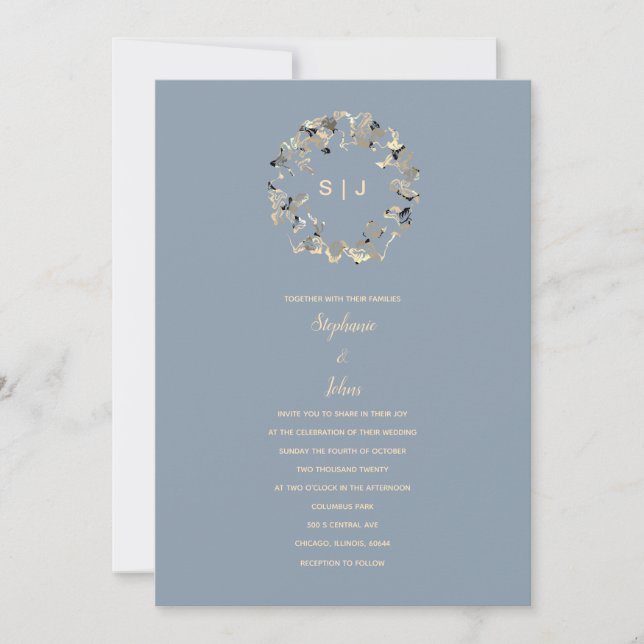 Invitation Mariage ivoire bleu Dusty (Devant)