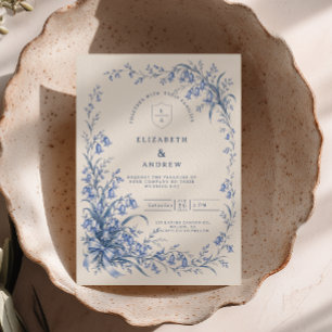 Invitation Mariage Jacinthe Bleu Aquarelle Bleue Ruban
