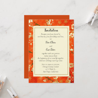 Invitation Mariage japonais d'invitation à la florale rouge e
