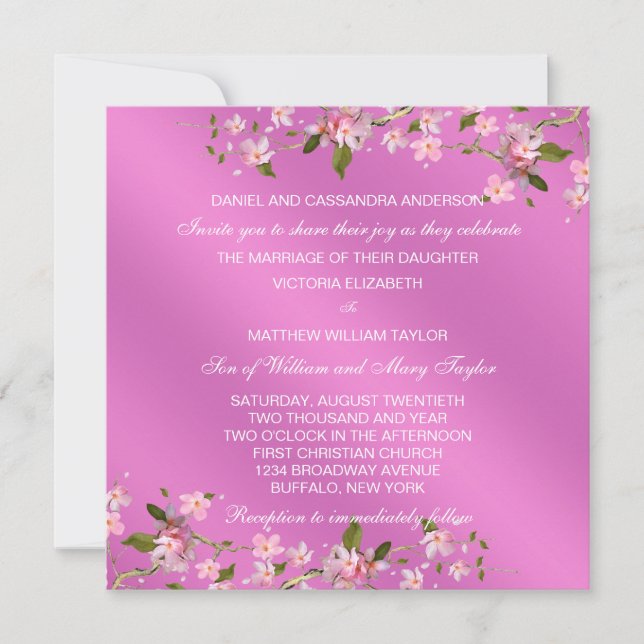 Invitation Mariage japonais rose fleurs de cerisier (Devant)