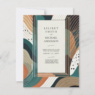 Invitation Mariage japonais scandinave Abstrait vert Brown