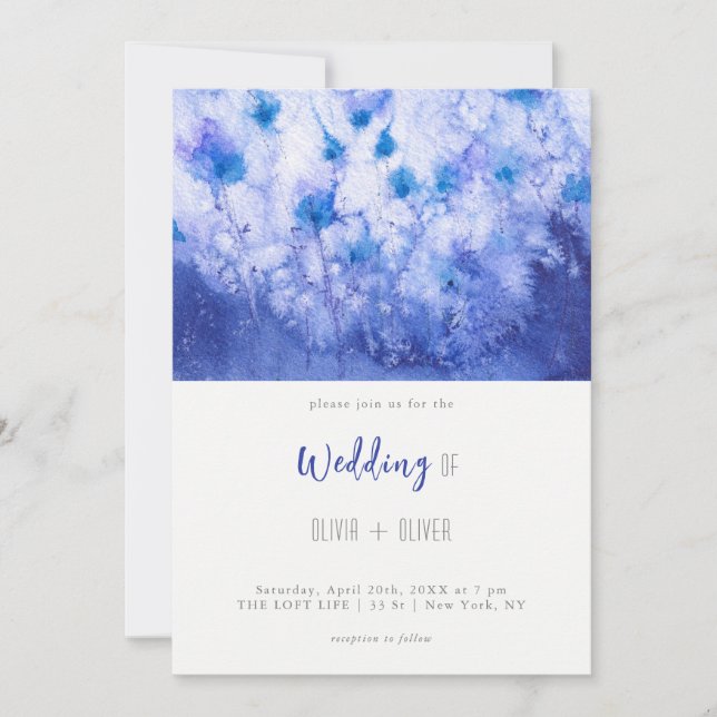 Invitation Mariage Jardin bleu hiver (Devant)