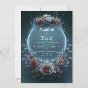 Invitation Mariage Jardin Céleste Rose Champagne Néon