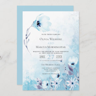 Invitation Mariage Jardin d'anémone bleu pâle