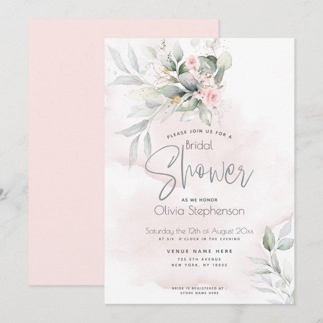 Invitation Mariage | Jardin Floral Rustique rose pâle (Devant / Derrière)