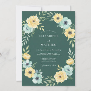 Invitation Mariage Jaune Aqua Feuillage Eucalyptus