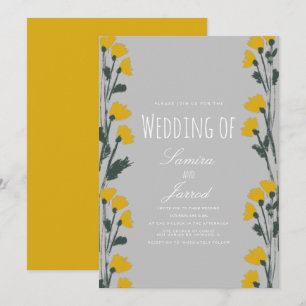 Invitation Mariage Jaune botanique sauvage dessiné à la main
