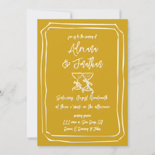 Invitation Mariage Jaune Moutarde Dessiné à la Main Moderne
