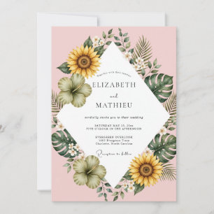 Invitation Mariage Jaune Tournesol Tropical Eucalyptus