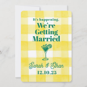 Invitation Mariage Jaune Vert Rayé Rétro Funky