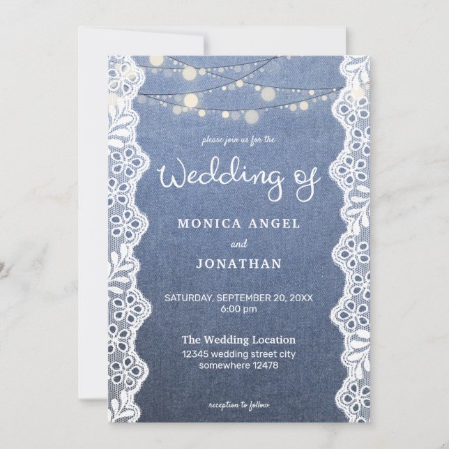 Invitation Mariage Jean Lace & Lumières Guirlande (Devant)