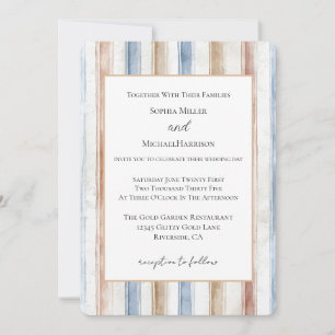 Invitation Mariage jolies rayures bleues crème bronzées