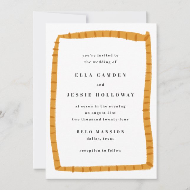 Invitation Mariage Joueur de cadre doré tiré à la main (Devant)