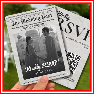 Invitation Mariage Journal Vintage Élégant Code QR RSVP