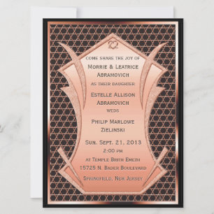 Invitation Mariage juif Art Déco Cœur et Âme en cuivre