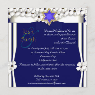 Invitation Mariage juif chuppah aux fleurs blanches