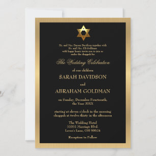 Invitation Mariage Juif Traditionnel Formel Or Noir