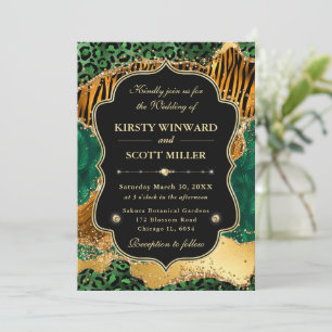 Invitation Mariage Jungle Safari Agate Vert & Accents Dorés