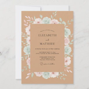 Invitation Mariage Kraft Celadon Pivoine