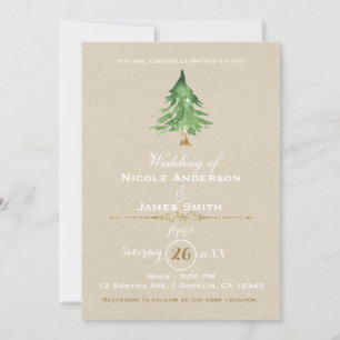 Invitation Mariage Kraft Rustique Pin Arbre Aquarelle