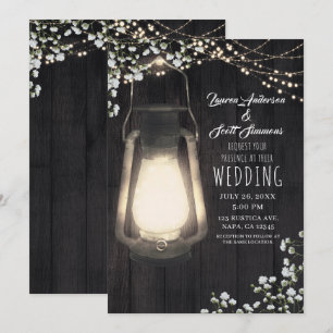 Invitation Mariage Lanterne Rustique Baby's Breath & Lumières