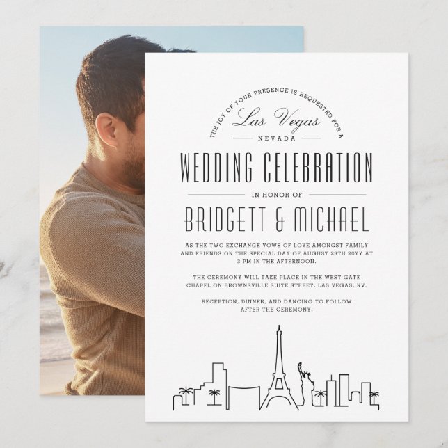 Invitation Mariage Las Vegas | Ligne Skyline Déco Moderne (Devant / Derrière)