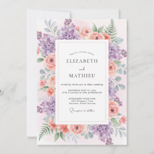 Invitation Mariage Lavande Corail Lilas Eucalyptus