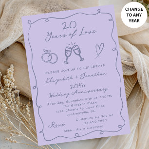 Invitation Mariage Lavande Dessiné à la Main Toutes Années An