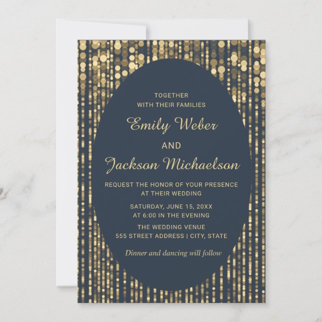 Invitation Mariage léger de Parties scintillant bleu marine G (Devant)