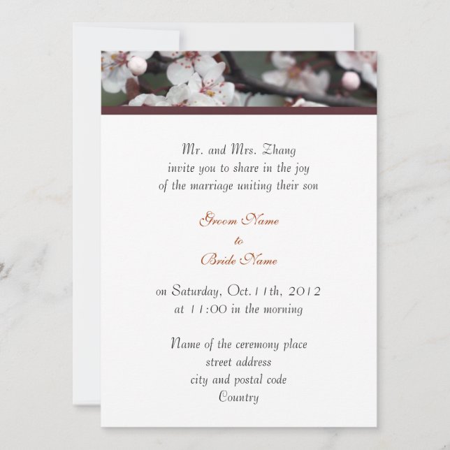 Invitation mariage, les parents de Groom invitent des fleurs  (Devant)