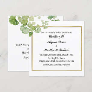 Invitation Mariage lesbien aquarelle vintage avec verdure
