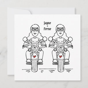 Invitation Mariage lesbien personnalisé de deux motardes en m