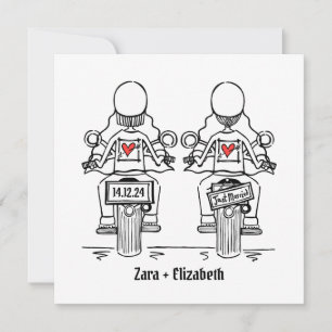 Invitation Mariage lesbienne de moto de deux mariées sur mesu
