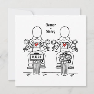 Invitation Mariage lesbienne de moto de deux mariées sur mesu