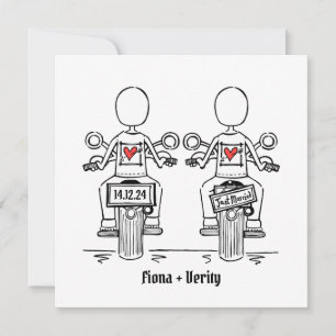 Invitation Mariage lesbienne de moto de deux mariées sur mesu