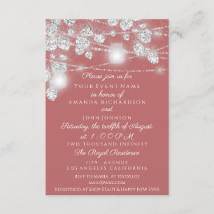 Invitation Mariage Lights Jars Parties scintillant Gris Rose 