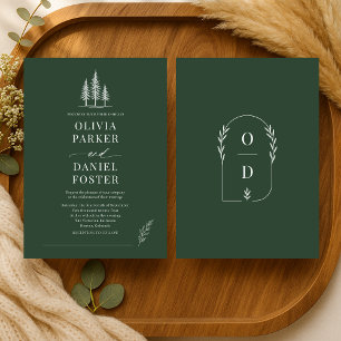 Invitation Mariage Ligne Artistique Vert Forêt Rustique