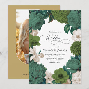Invitation Mariage Ligne Verte Eucalyptus, Olive Fern & Crème