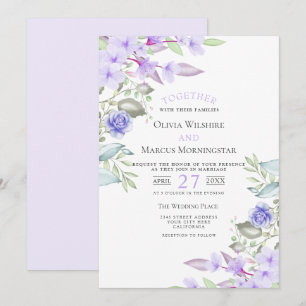 Invitation Mariage   Lilac et Fleurs de Jardin Rose