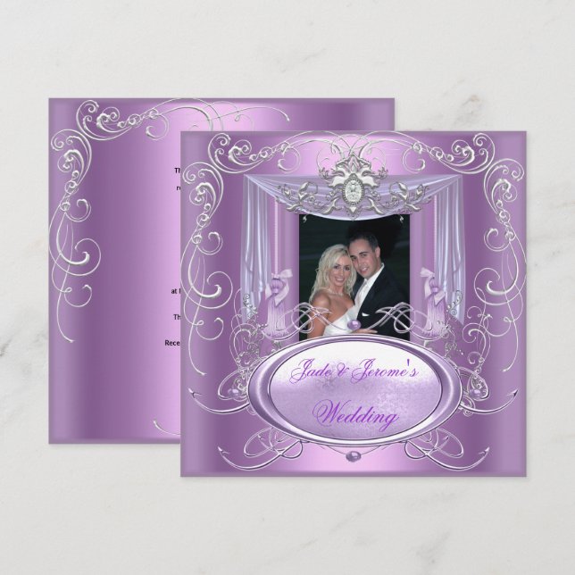 Invitation Mariage Lilac Purple Rose Argent Orné Élégant (Devant / Derrière)