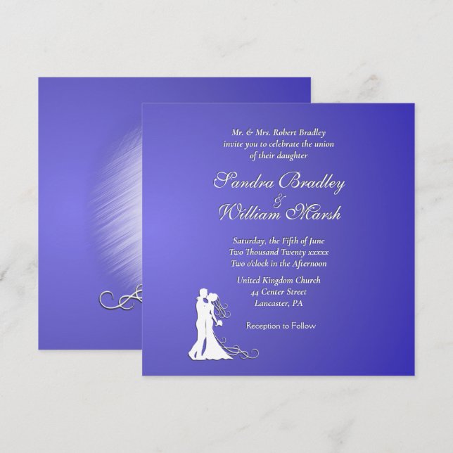 Invitation Mariage Lotus violet de mariée et de mariée (Devant / Derrière)