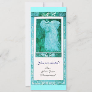 Invitation MARIAGE LOVE PEACOCK MONOGRAM, bleu blanc