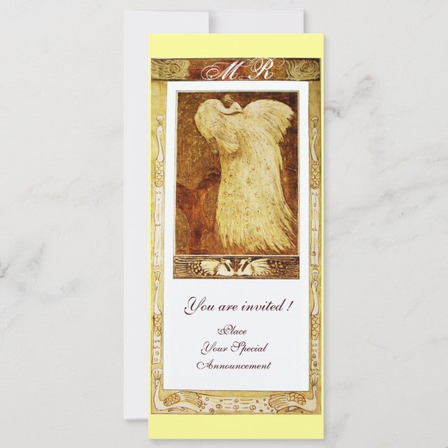 Invitation MARIAGE LOVE PEACOCK MONOGRAM, brun blanc jaune (Devant)
